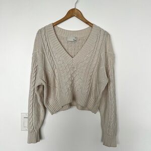 Wilfred Free Aritzia Chunky Cable Knit Sweater |Size M| Fisherman Ivory Cropped